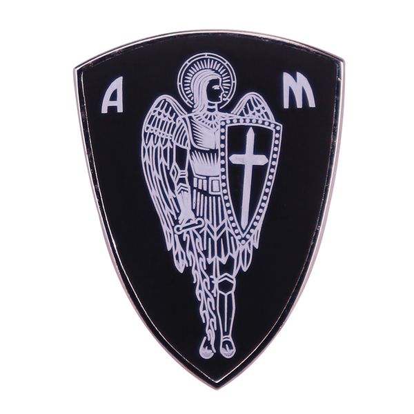 

other fashion accessories archangel st. michael saint cross sword shield angel guardian protection badge metal brooch enamel pin, Silver