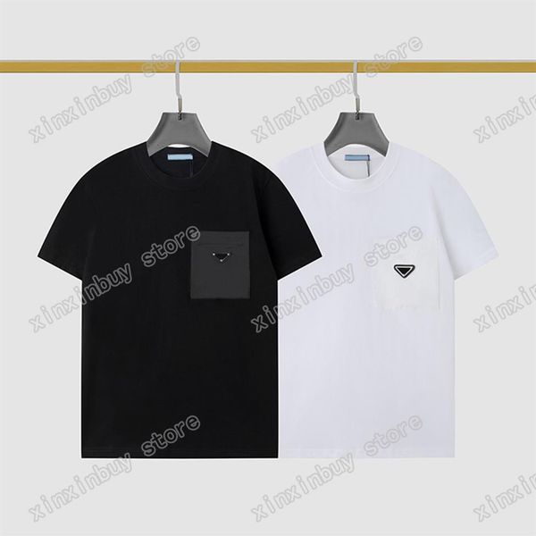 

22ss men women designers t-shirts tee nylon triangle short sleeve man crew neck paris fashion streetwear black white s-2xl300d, White;black
