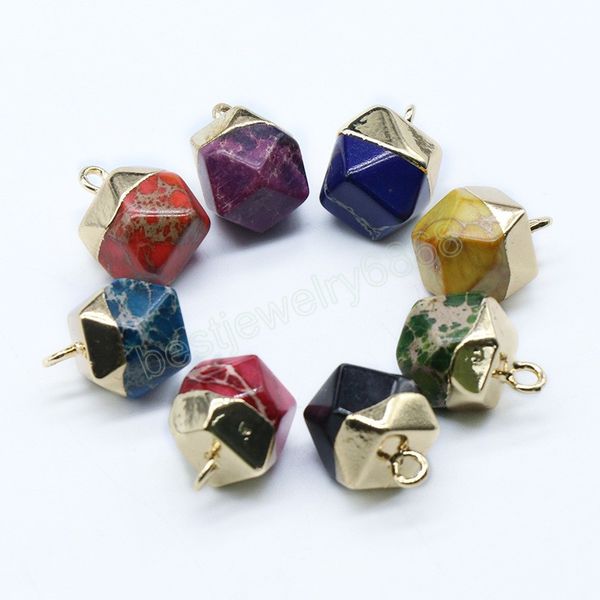 

imperial jaspers pendant colorful faceted octagonal emperor stone turquoises pendulum for women jewelry accessories handmade diy without cha, Silver