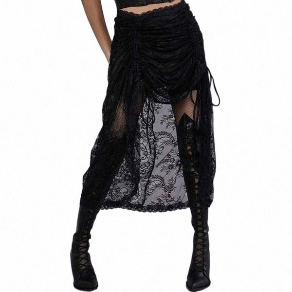 

skirts skirts gothic dark retro black long skirt esthetische elegant rosetic lace drawstring party irregular 2022 u9j9#