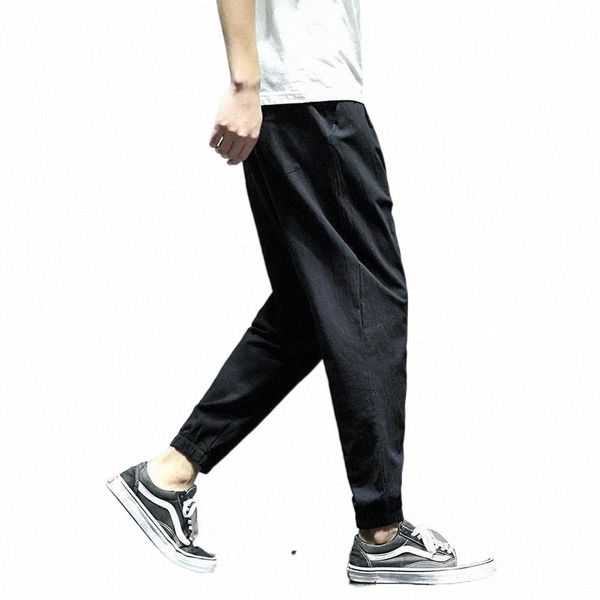 

men's pants men's pants linen casual loose sports beam feet large size fat 9 nine-point harem summer 1 n9zc#, Black