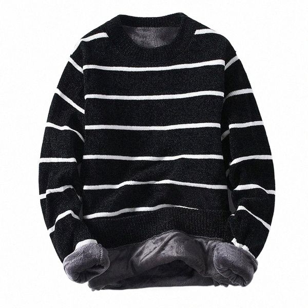 

men's sweaters 2020 winter super warm sweater men's o neck slim soft fleece pullover striped knitted plus velvet thickening sweate, White;black