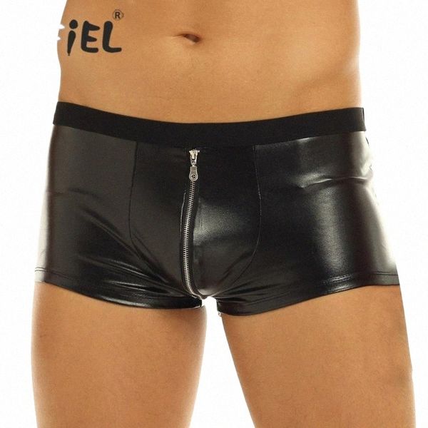 

underpants iefiel mens lingerie panties wetlook faux leather zipper jockstraps bulge pouch low rise gay boxer shorts underwear underpants1 s, Black;white
