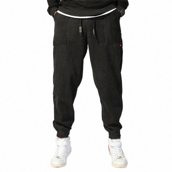 

men's pants men's pants autumn winter men harem hip hop outdoor male baggy jogging corduroy fashion streetwear thick trousers 2021, Black