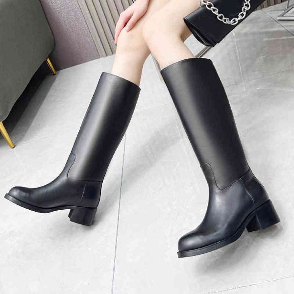 

boots knee women leather black calfskin round toe autumn and winter eva sole