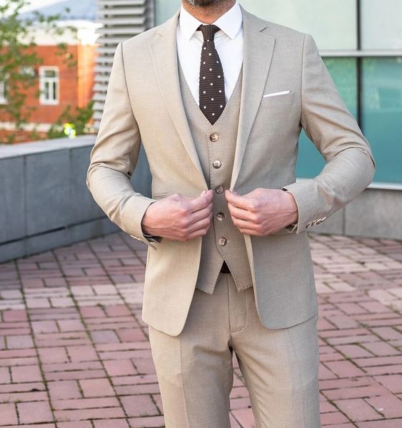 

khaki popular men suits three pieces fashion wedding blazer sets slim fit coat trousers vest custom made costume homme, Black;gray