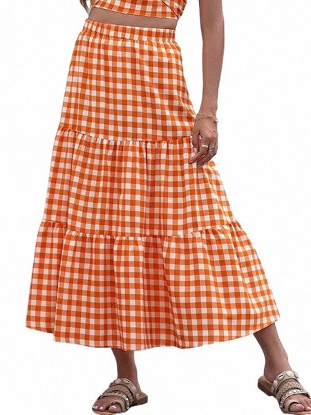 

skirts skirts summer maxi long skirt women loose blue plaid beach party print a-line boho for 2022 f42k#, Black