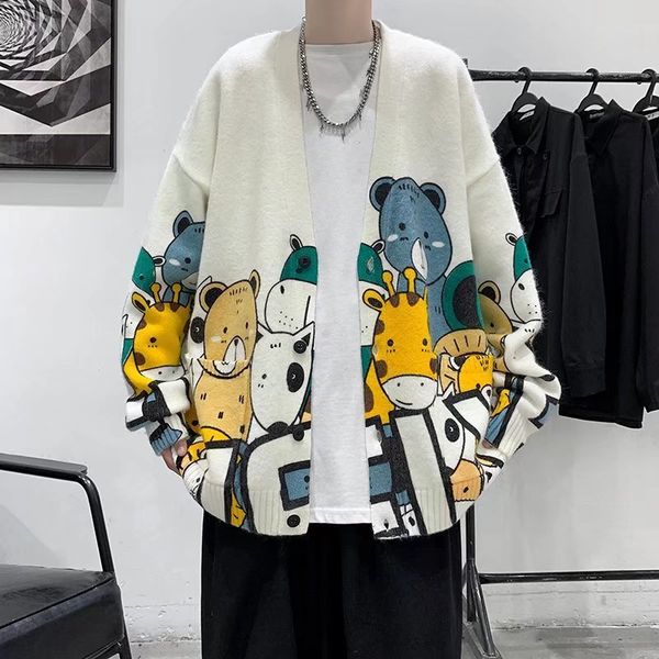 

men s sweaters spring autumn japan fashion clothes cartoon casual streetwear hip hop cardigan 220909, White;black