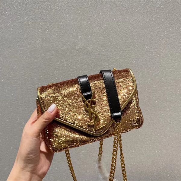 

Saint Laurent envelope bag original new shoulder bag sequin decoration high-end fashion messenger bag, Gold