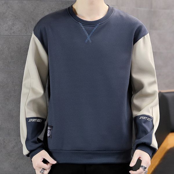 

men s hoodies sweatshirts m 5xl spring and autumn casual solid color large size pullover slim stitching bottoming shirt 220909, Black