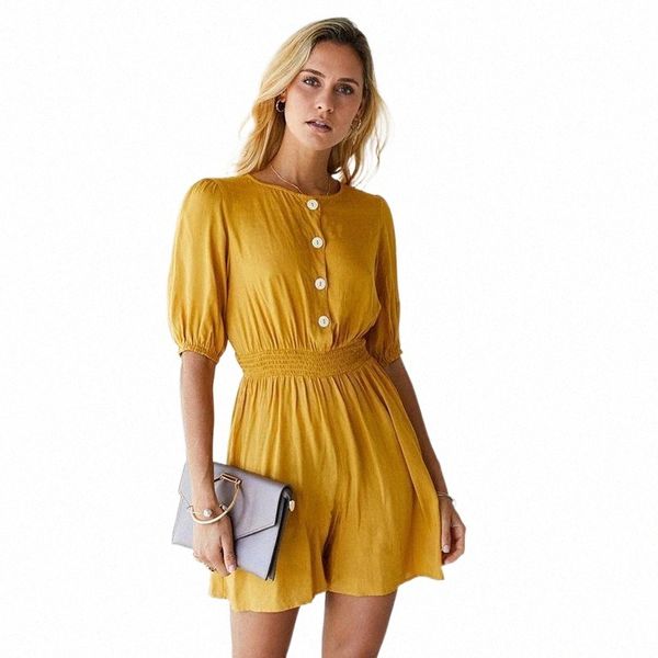 

women's jumpsuits & rompers women's jumpsuits & rompers goplus 2021 summer high waist boho jumpsuit women buttons short puff sleev, Black;white