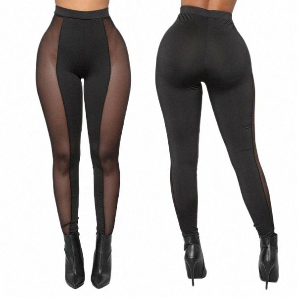 

women's leggings women's leggings womens see-through mesh tight pants patchwork yoga fitness sportwear high waist elastic waistban, Black