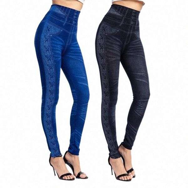 

women's leggings women's leggings women imitation denim jeans casual high waist slim pencil pants fitness workout legging o12h#, Black