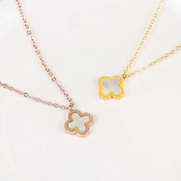 

womens luxury designer pendant necklace fashion chain four leaf clover cleef jewelry necklaces party lovers gift girls women double sided no, Silver