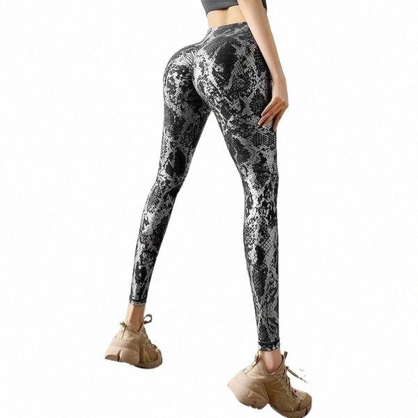 

women's leggings women's leggings wrinkled elastic snakeskin pattern booty lifting quick-drying sports legging women push up exerc, Black