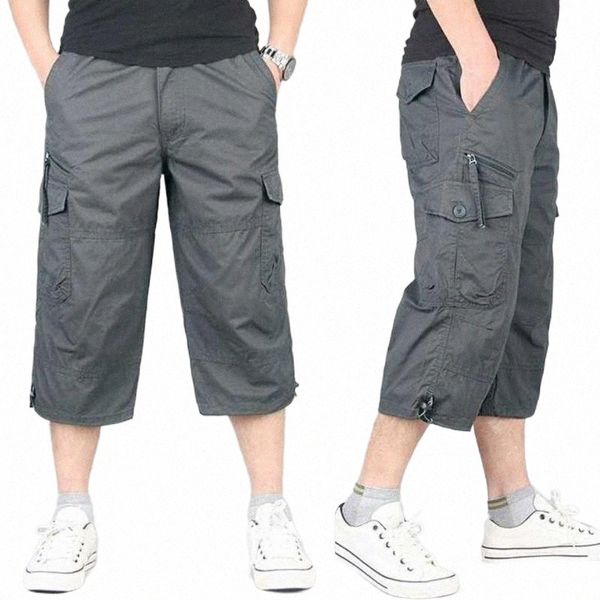

men's jeans men's jeans summer casual cotton cargo shorts overalls long length multi pocket breeches military capri pants male cro, Blue