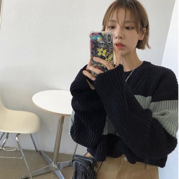 

women s sweaters style women pullovers short patchwork jumpers retro women loose soft all match knitted streetwear sweet fit 220908, White;black