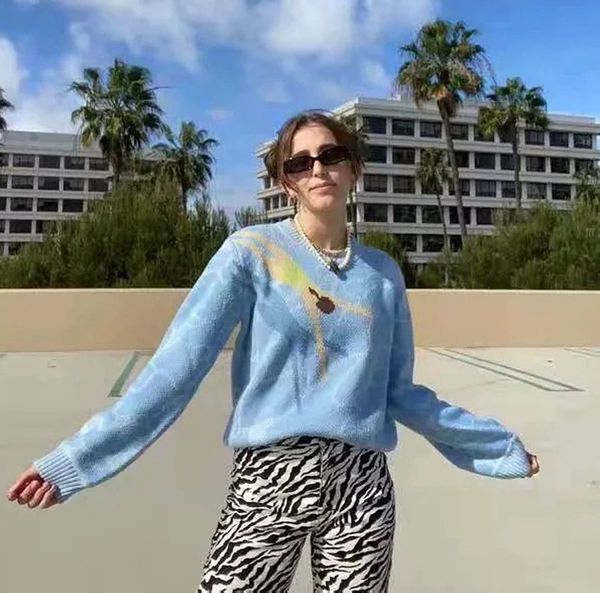 

women s sweaters autumn and winter coat loose printed sweater marine diving printing crew neck pullover 220908, White;black