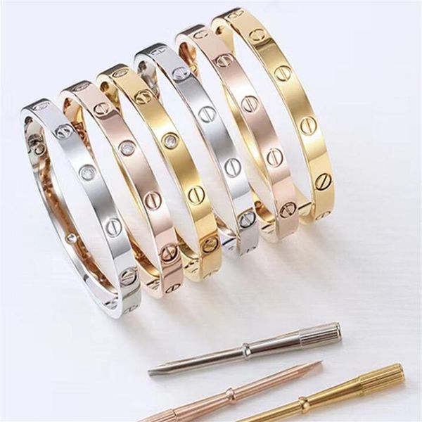 

titanium steel love bracelets silver rose gold bracelet bangles women men screw screwdriver carter bracelet couple jewelry with logo b216v, Golden;silver