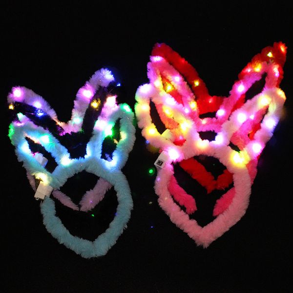 

hair accessories 1pcs luminous plush rabbit ears led lights headband children s kids christmas party club bunny headwear 220909, Slivery;white