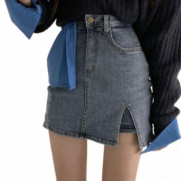 

skirts skirts fashion korean high waist with pocket mini bodycon jeans harajuku cotton girls blue slit summer women denim skirt r1cf#, Black