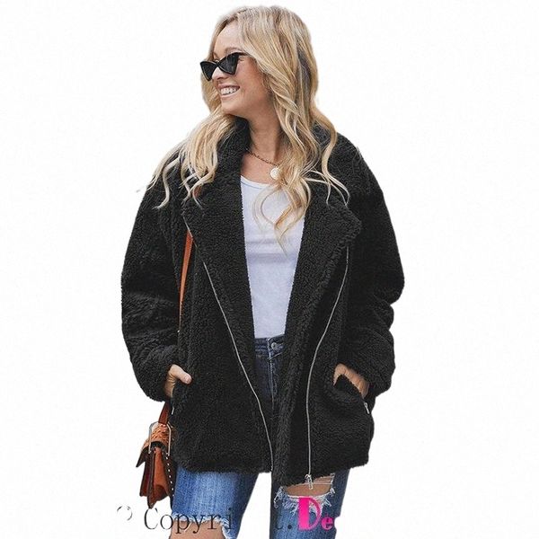 

women's wool & blends breaker pocketed sherpa statement jacket fashion asymmetric zipper sherpa style side bag furry lady's jacket, Black