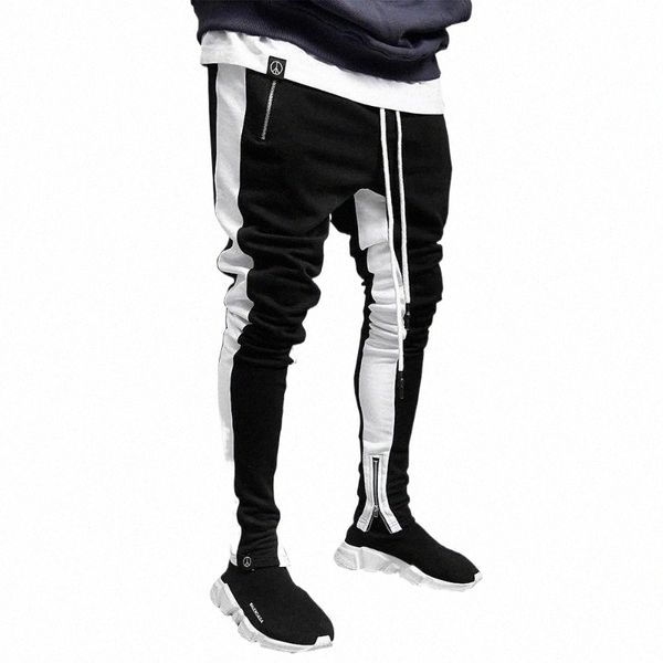 

men's pants men's pants 2021 casual men hip hop skinny trousers autumn winter sweatpants streetwear male side stripe fashion jogge, Black