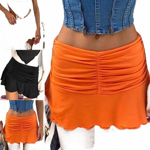 

skirts skirts fashion skirt solid color shirring polyester fiber pleated hem women mini for leisure 7969#, Black