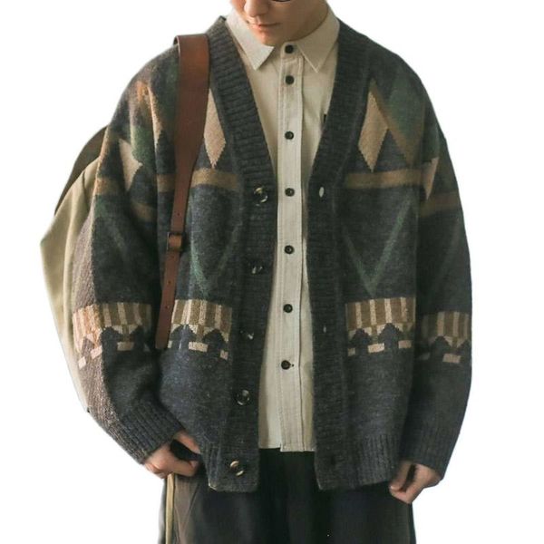 

men s sweaters spring autumn men cardigan fashion retro all match outwear male v neck plaid casual cozy 220909, White;black