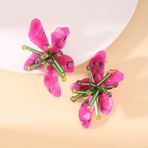 

resin flower stud earrings for women handmade flower shaped earring with beaded simple and fresh jewelry trendy accessories, Golden;silver