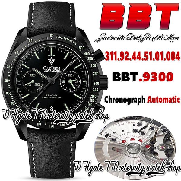 

bbt dark side moon mens watch 9300 chronograph automatic bt311.92.44.51.01.004 black dial stick markers stainless case leather strap super v, Slivery;brown