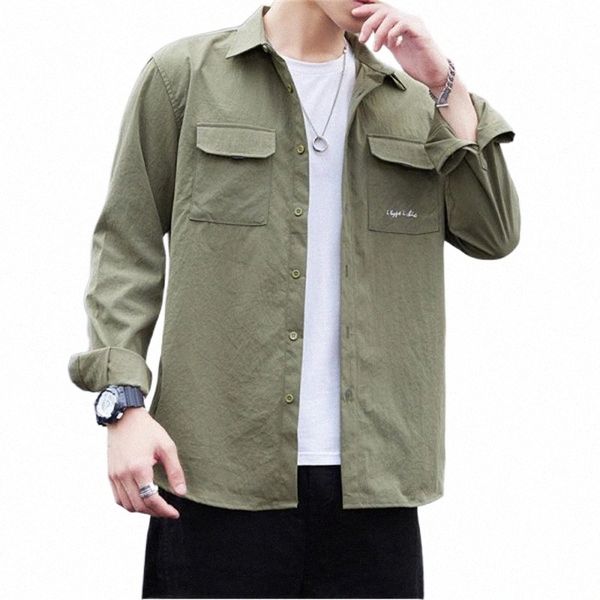 

men's casual shirts men's casual shirts 2022 japanese cotton retro long-sleeved shirt classic harajuku style office multi-pocket w, White;black