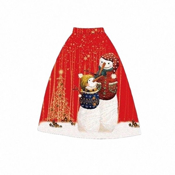 

skirts skirts bunniesfairy winter sweet snowman cartoon print high waist pleated midi skirt christmas costume year party wear red faldaskirt, Black