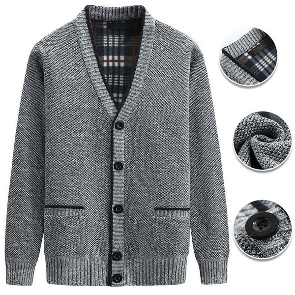 

men s sweaters autumn and winter thick warm cardigan jacket casual v neck button sweater big pockets men s 220909, White;black