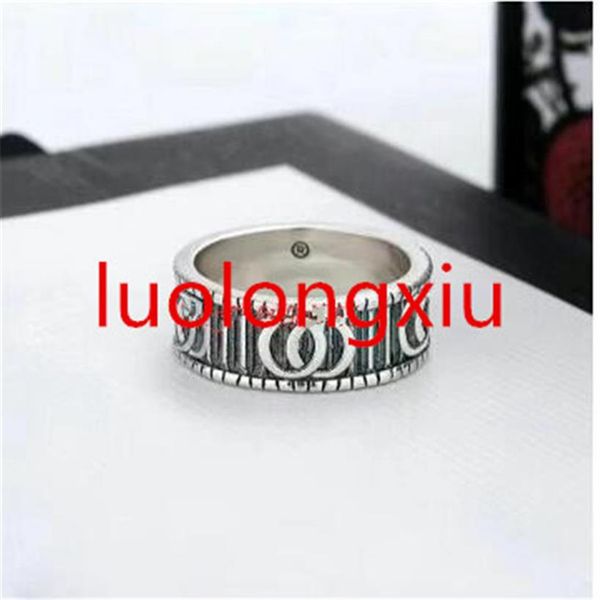 

new mens ring ring width fashion brand retro engraving couple ring wedding jewelry gift box 001298h, Silver