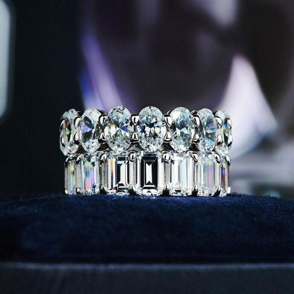 

2019 luxury jewelry 925 sterling silver emerald cut white z cz diamond gemstones eternity women wedding engagement band ring2939, Slivery;golden