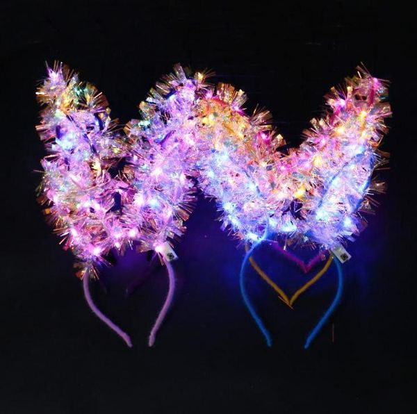 

hair accessories led bunny ear headband light up tassel hairband kids wedding halloween christmas birthday party glow decoration favor 22090, Slivery;white