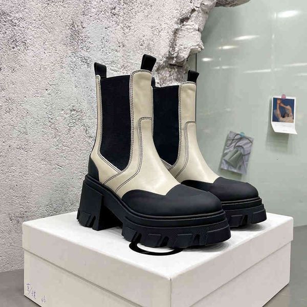 

ga british boots thick soled booster martin boots women's heel fried street rider sleeve color matching muffin bottoms work ycnh, Black
