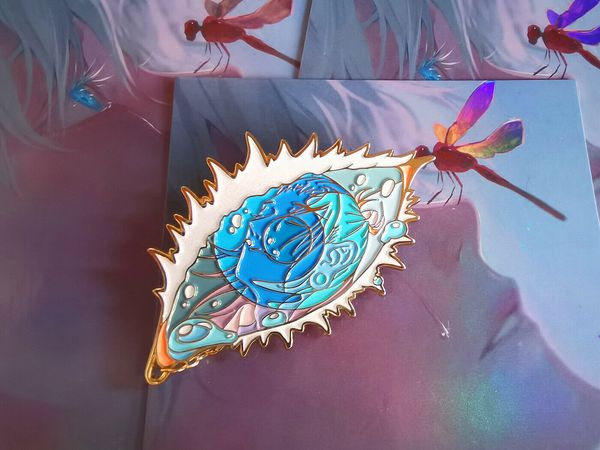 

pin brooch anime jiu-jitsu kaisen five satoru five blue eye metal, Gray