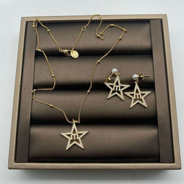 

miaos mius pearl pentagon star m letter fashion temperament simple versatile earrings necklace earrings female02680, Golden