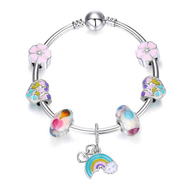 

16-21cm fashion rainbow charm bracelet 925 silver plated bracelets royal crown accessories crystal bead diy wedding jewelry with box243l, Golden;silver