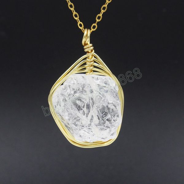 

natural clear crystal pendant gold color wire wrap raw ore mineral white quartz crystal suspension pendulum for women healing, Silver