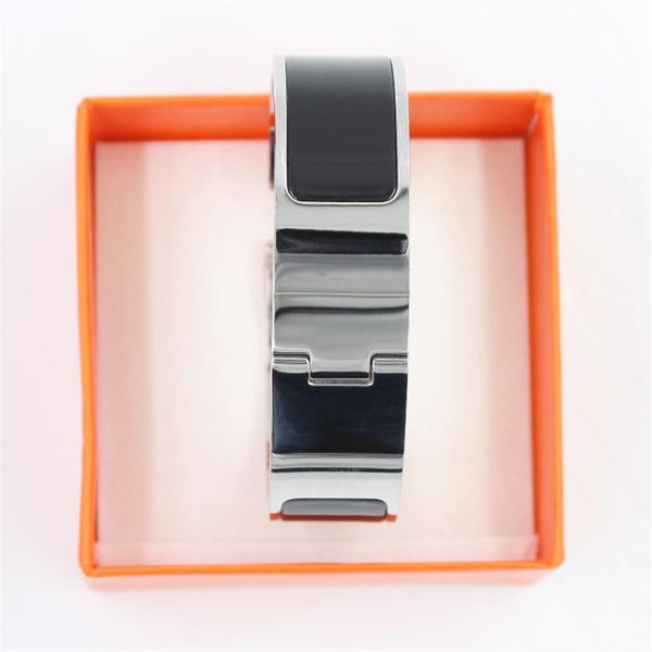 

18mm stainless steel silver bangle brand cuff style new designer famous letter enamel bracelet popular element bangles for women296o, White