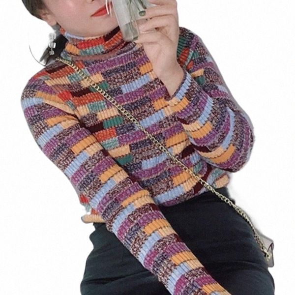 

women's sweaters women's sweaters brand colorful plaid womens winter turtleneck fashion long sleeve stretchy warm slim fit female, White;black