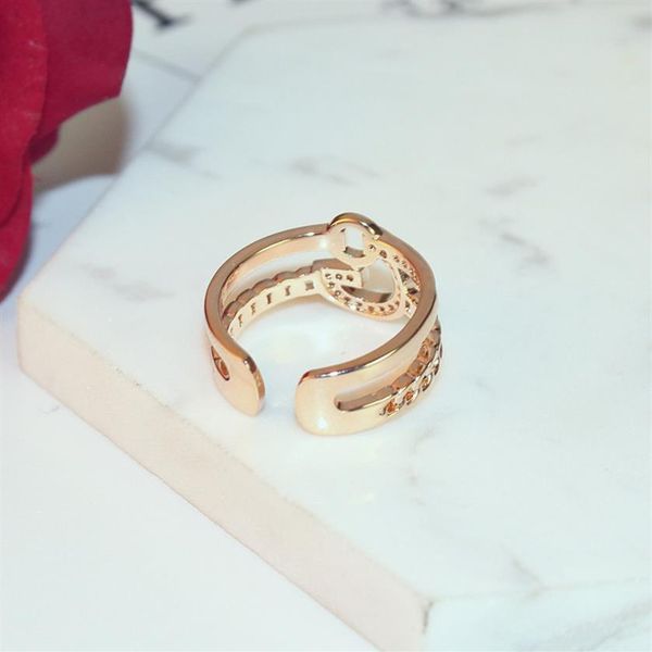 

2020 fashion luxury zircon double ring plated 18k gold temperament female open ring fashion wild ring holiday gift jewelry278f, Silver