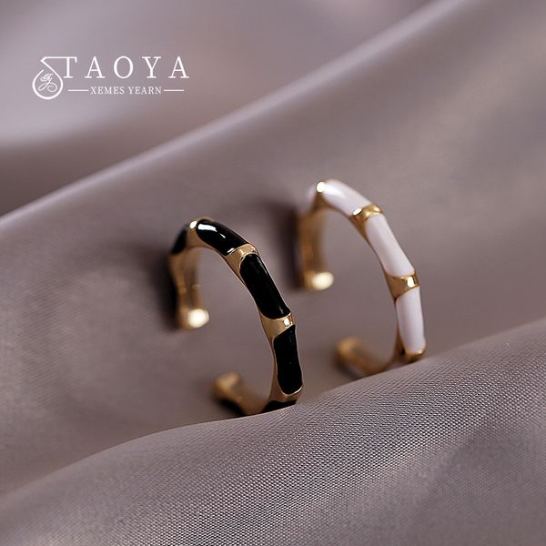 

design sense bone bamboo modeling black and white enamel gold color open ring 2022 new jewelry goth girl accessories womens gift, Golden;silver