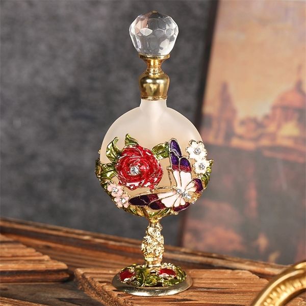 

perfume bottle 1pc 7ml empty vintage golden slime container rose butterfly embossed decor crystal cap refillable beauty tool 220906567244