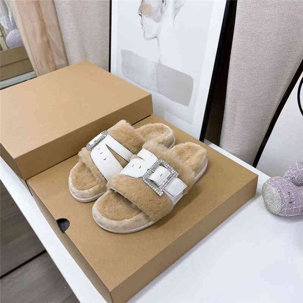 

slippers winter shit feeling wool slippers belt buckle warm indoor and outdoor leisure, Black
