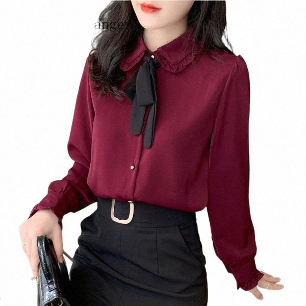 

women's blouses & shirts women's blouses & shirts 2021 autumn arrival bow collar long sleeve women chiffon blouse k3oc#, White