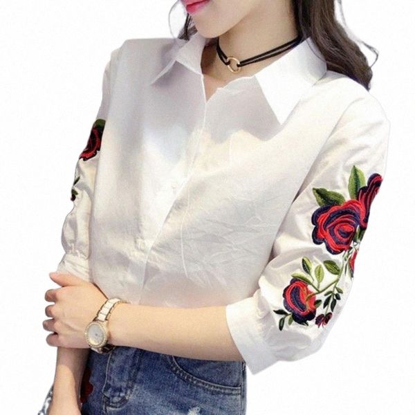 

women's blouses & shirts autumn women female fashion white shirts retro embroidered rose blouse lady lace floral casual women's bl